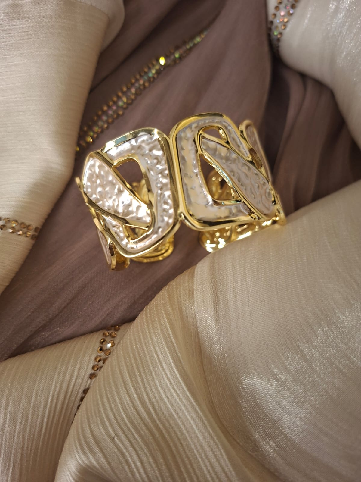 Turkish broad white and gold tone kada TK2