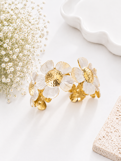 Turkish broad white and gold tone kada TK4