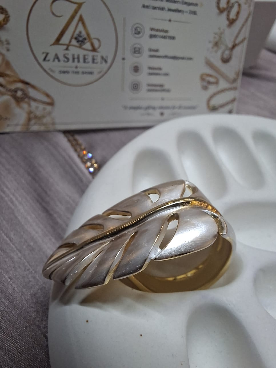 Turkish white tone Leaf ring(RFTLB)