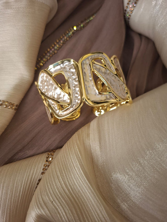 Turkish broad white and gold tone kada TK2