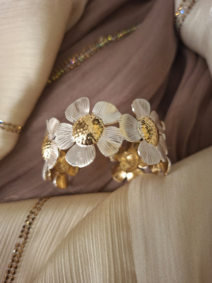Turkish broad white and gold tone kada TK4