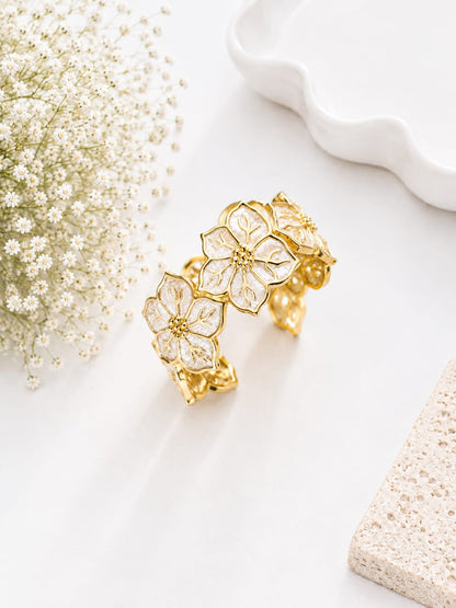 Turkish broad white and gold tone kada TK3