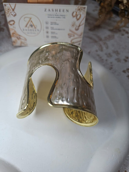 Turkish broad white and gold tone kada TK5
