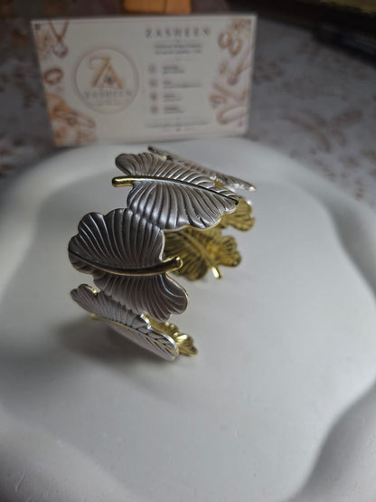 Turkish broad white and gold tone kada TK6