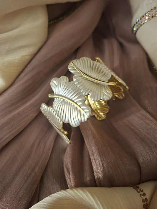 Turkish broad white and gold tone kada TK6