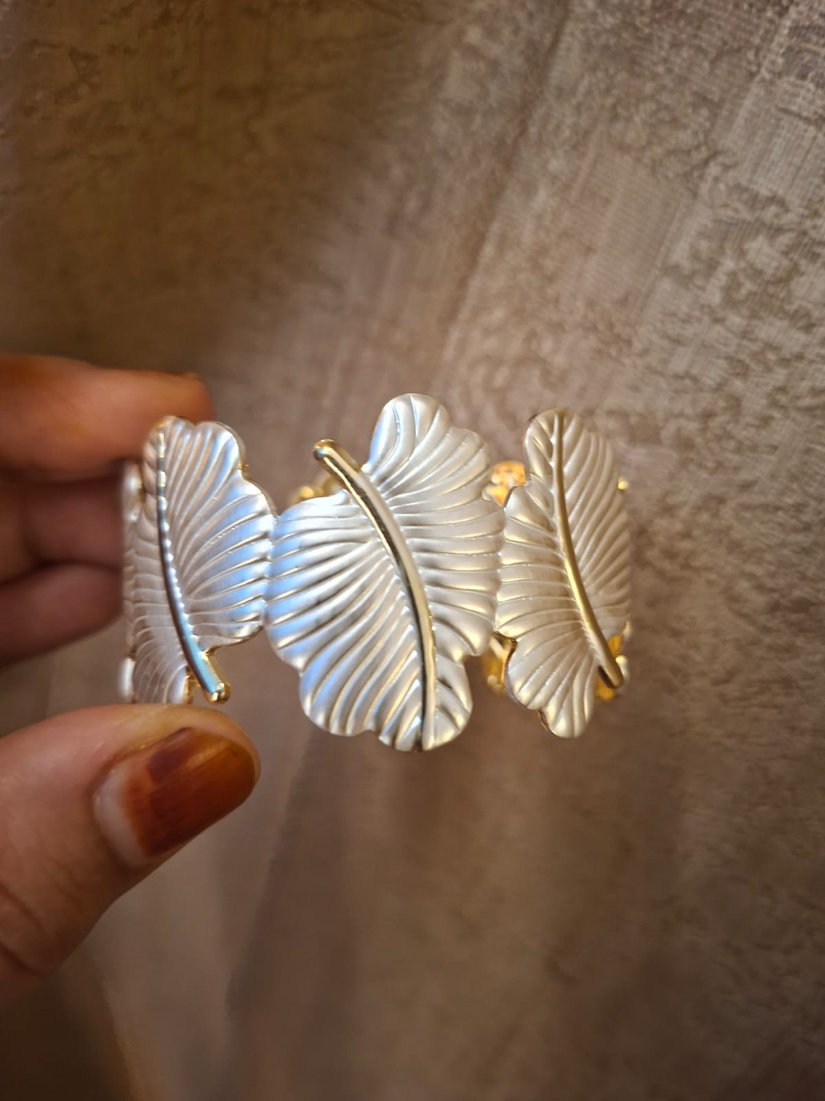 Turkish broad white and gold tone kada TK6
