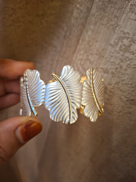 Turkish broad white and gold tone kada TK6