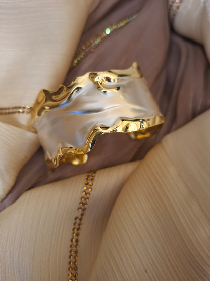 Turkish broad white and gold tone kada TK1