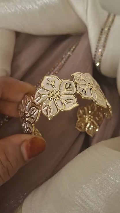 Turkish broad white and gold tone kada TK3